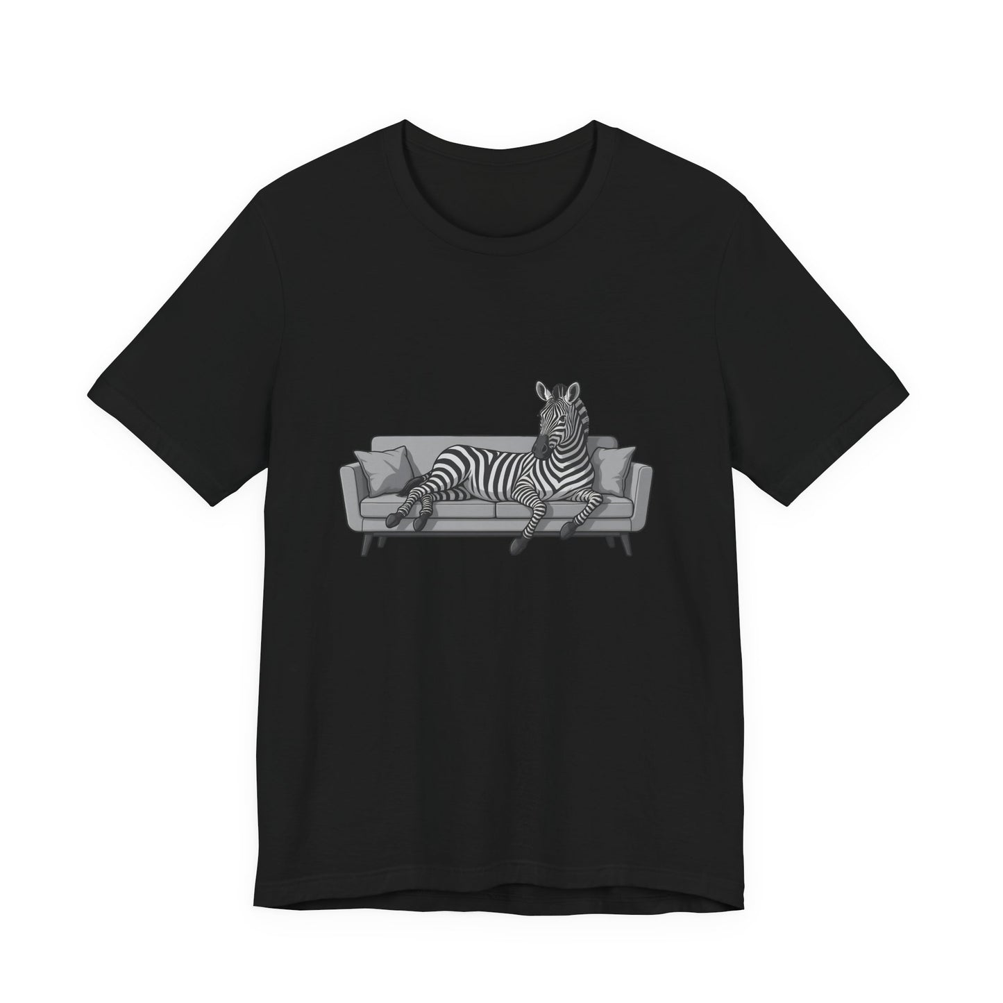 Relaxed Zebra on Couch Graphic Tee Dark Theme – Chill Animal Art with Modern Vector Design