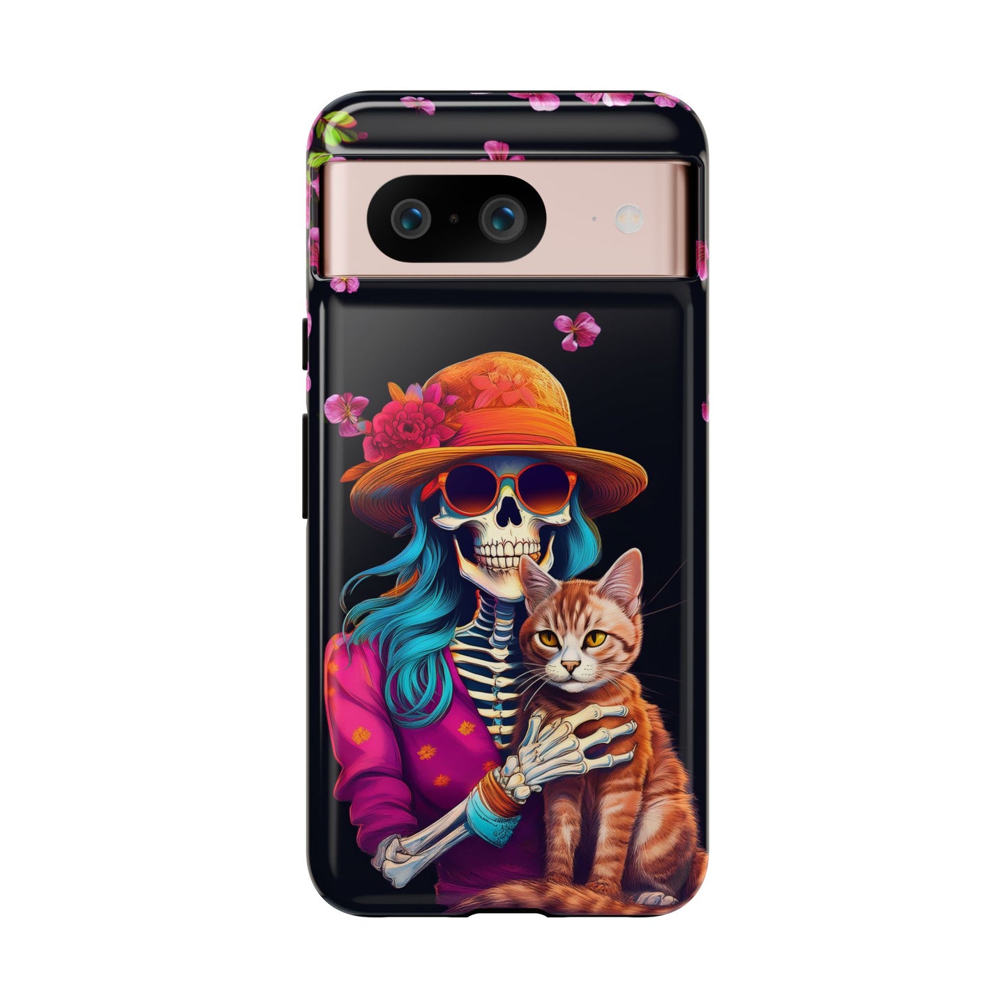 Skeleton holding a Cat Cell Phone Case 001