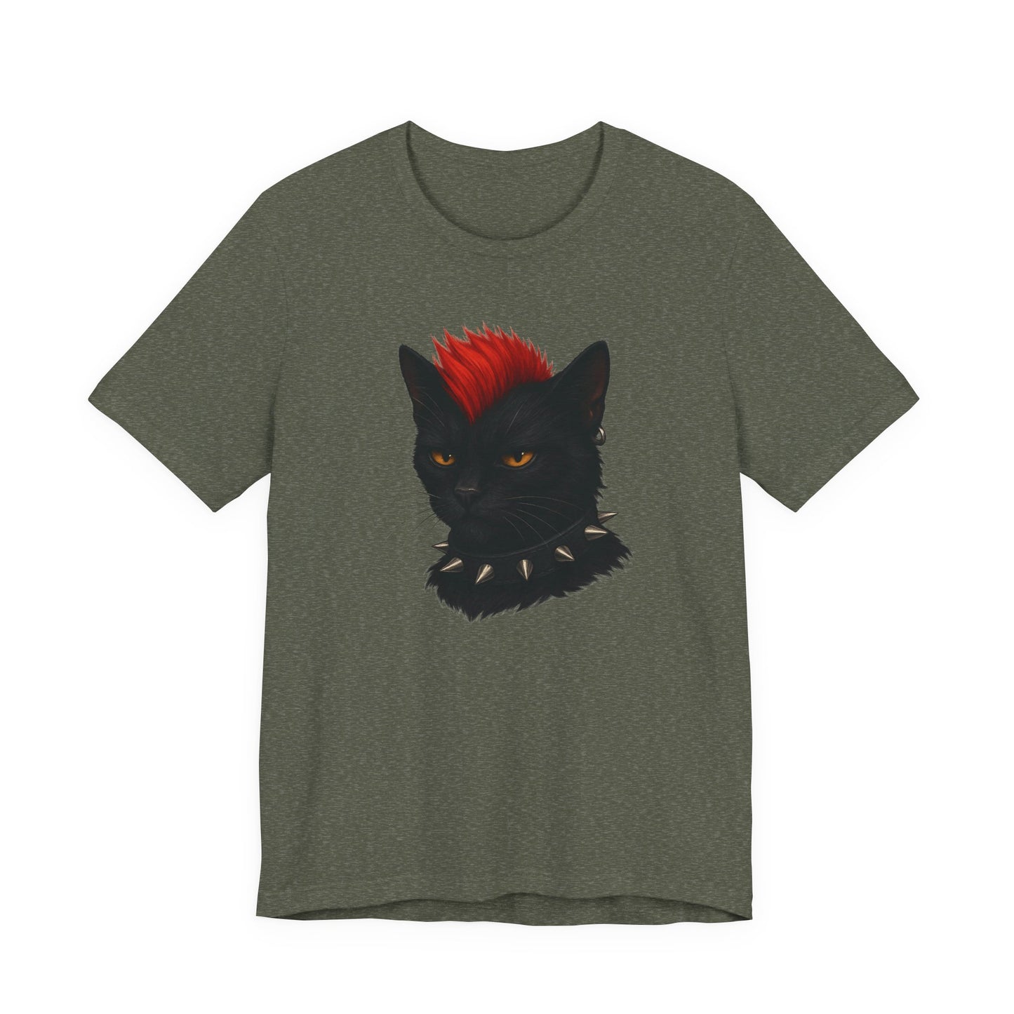 Punk Rock Black Cat Graphic Tee Dark Theme – Spiked Collar Rebel Feline Design