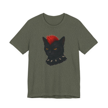 Punk Rock Black Cat Graphic Tee Dark Theme – Spiked Collar Rebel Feline Design