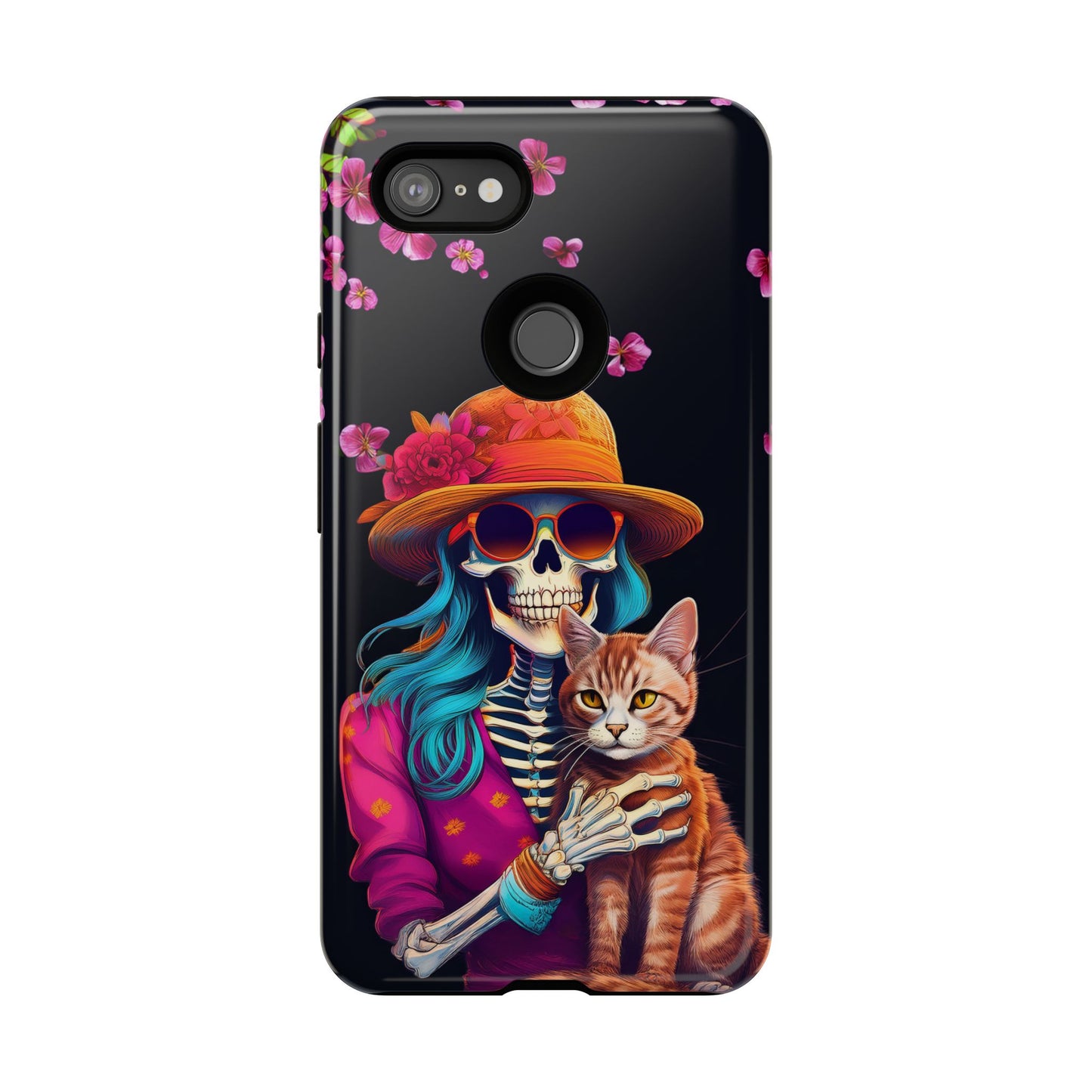 Skeleton holding a Cat Cell Phone Case 001