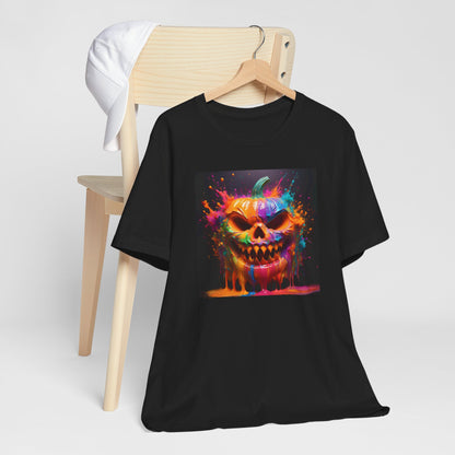 Neon Splatter Pumpkin Halloween Shirt – Vibrant Dripping Jack-o’-Lantern Graphic Tee for Bold Spooky Style