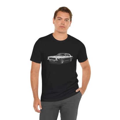 Classic Muscle Car Graphic Tee Dark Theme – Retro Camaro Vector Design for Auto Enthusiasts