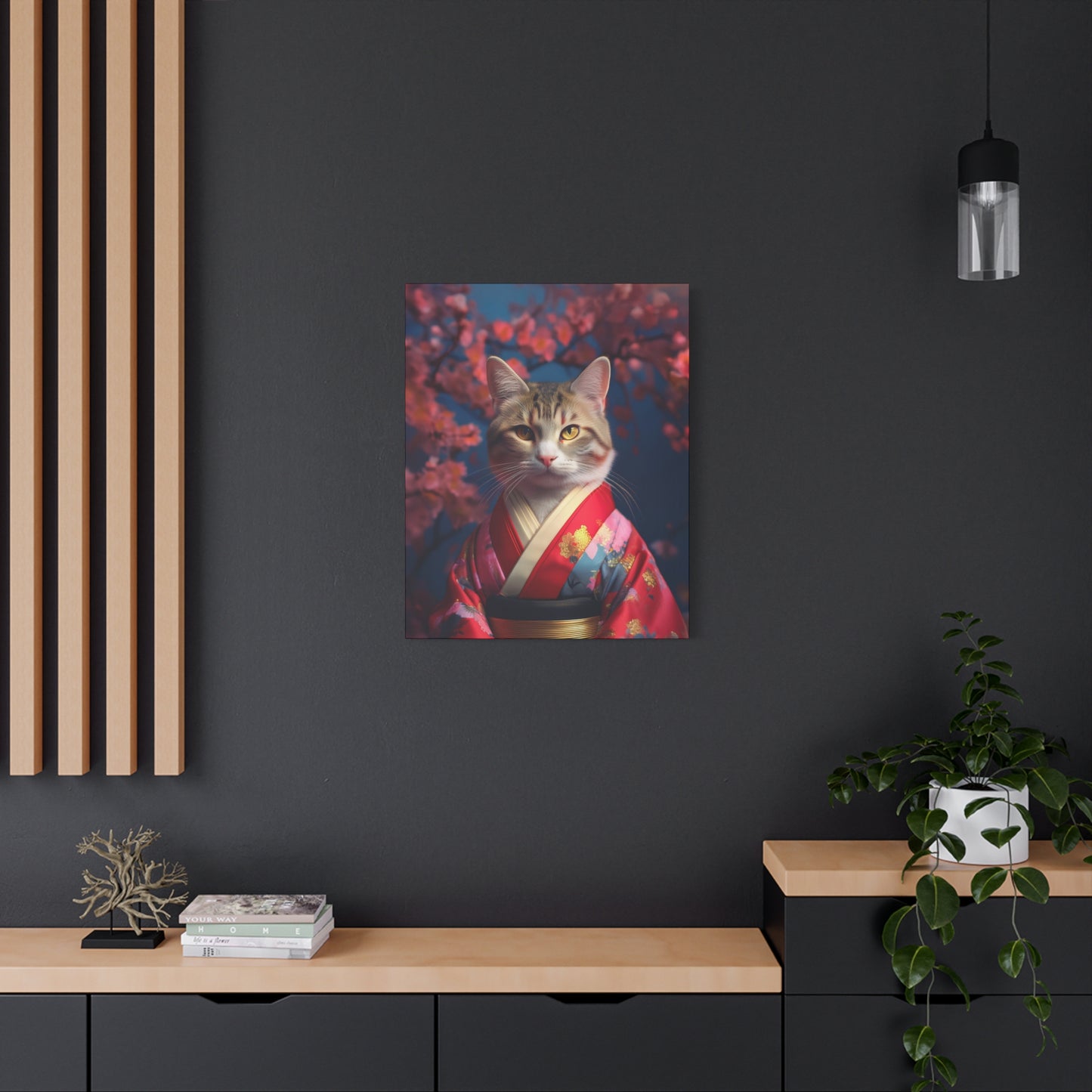 Cat Geisha Canvas Art | Stretched Matte Wall Decor 002