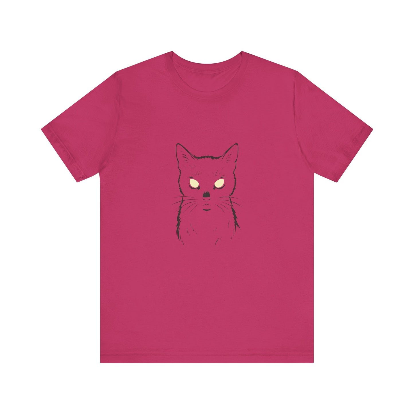 Ghost Cat Eyes Tee – Dark Theme Black Cat Outline with Transparent Face and Glowing Stare. Unisex Jersey Short Sleeve Tee