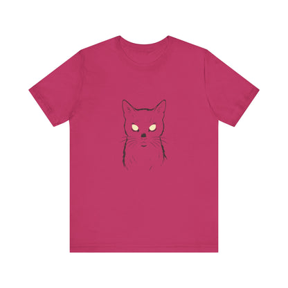 Ghost Cat Eyes Tee – Dark Theme Black Cat Outline with Transparent Face and Glowing Stare. Unisex Jersey Short Sleeve Tee