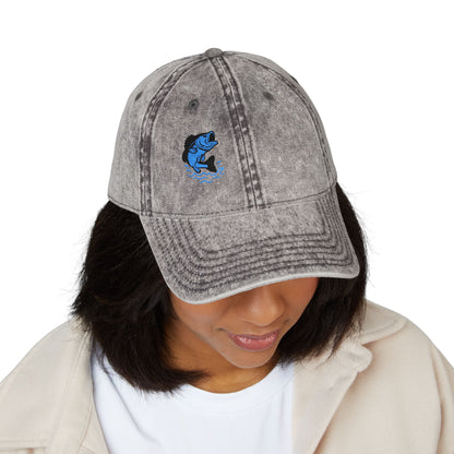 Jumping Fish Vintage Hat – Embroidered Blue Fishing Hat for Anglers, Lake Days, and Outdoor Style