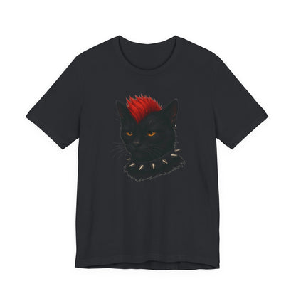 Punk Rock Black Cat Graphic Tee Dark Theme – Spiked Collar Rebel Feline Design