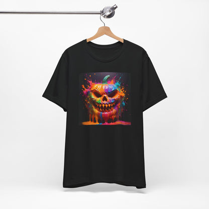 Neon Splatter Pumpkin Halloween Shirt – Vibrant Dripping Jack-o’-Lantern Graphic Tee for Bold Spooky Style