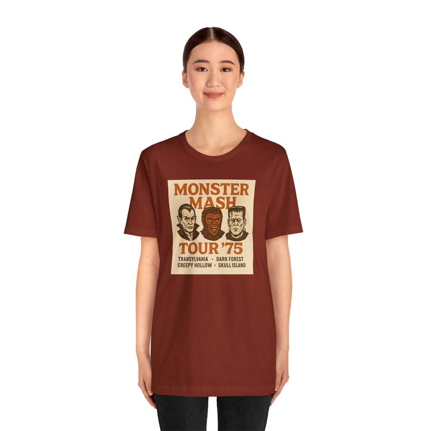 Monster Mash Tour '75 Halloween Shirt – Vintage Horror Band Tee Featuring Dracula, Wolfman, Frankenstein