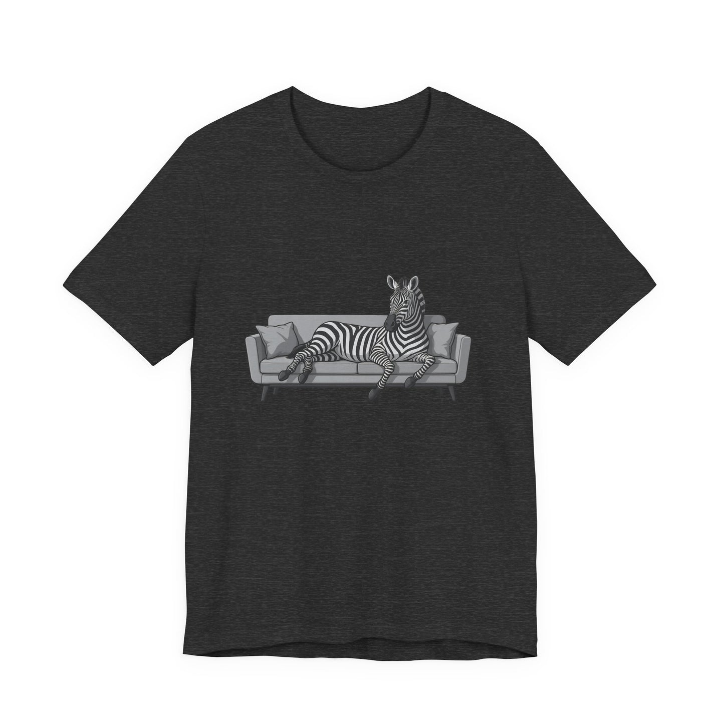 Relaxed Zebra on Couch Graphic Tee Dark Theme – Chill Animal Art with Modern Vector Design