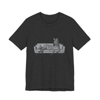 Relaxed Zebra on Couch Graphic Tee Dark Theme – Chill Animal Art with Modern Vector Design