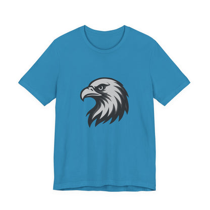 Eagle Head Graphic T-Shirt – Bold Dark Theme Grayscale Bird of Prey Design on Black Tee with Fierce Detail and Modern Ghost Effect. Unisex Jersey Short Sleeve Tee