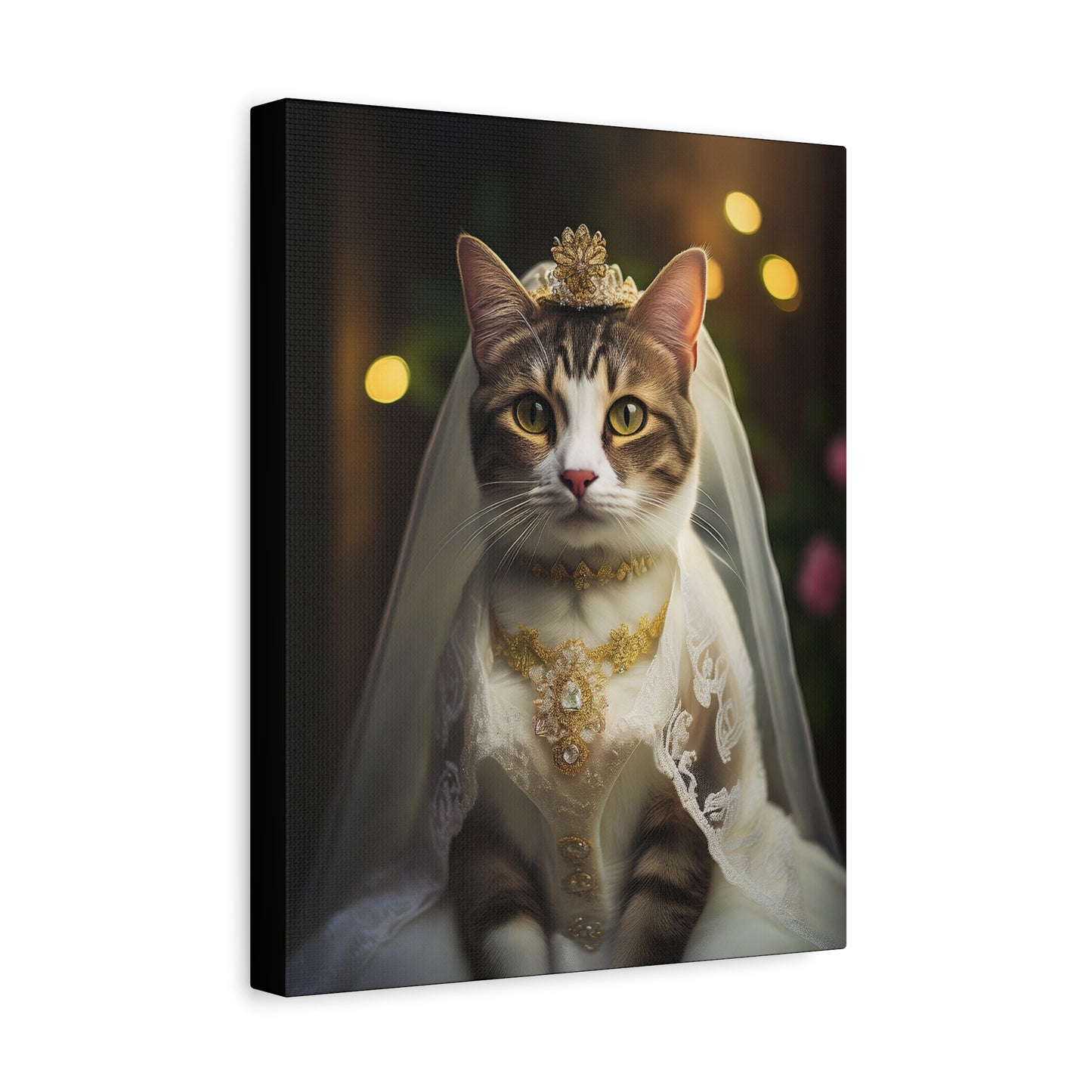 Cat Bride in White Lace Dress Canvas Art | Stretched Matte Wall Decor