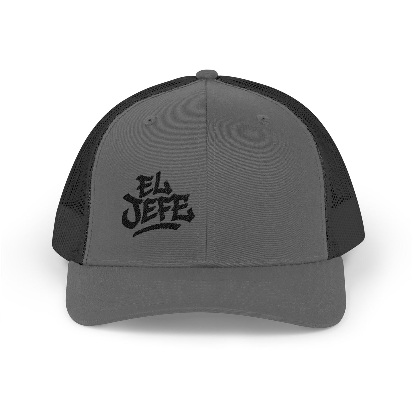 El Jefe Trucker Hat – Embroidered Bold Text Hat for Boss Energy, Leadership Style, and Latin Flair. Black Letters