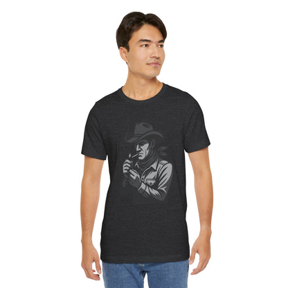 Cowboy Lighting Up Graphic Tee Dark Theme – Western Rebel Vector Design with Classic Attitude
