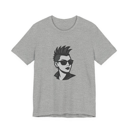 Punk Girl Graphic T-Shirt – Dark Theme Grayscale Spiked Hair Portrait on Black Tee with Bold Energy and Modern Ghost Effect. Unisex Jersey Short Sleeve Tee