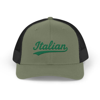 Italian Trucker Hat – Green Script Heritage Hat for Pasta Lovers and Italian Pride