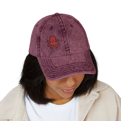 Angry Octopus Vintage Hat – Embroidered Red Sea Creature Hat with Cartoon Vibes and Bold Attitude