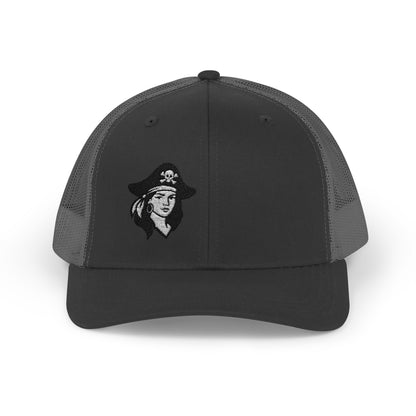 Hot Pirate Girl Trucker Hat – Bold Skull and Crossbones Hat with Retro Attitude and Seafaring Sass