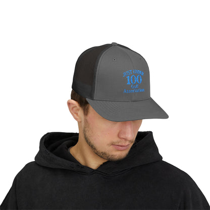 Just Under 100 Golf Trucker Hat – Embroidered Funny Golf Hat for Weekend Golfers and Casual Fairway Vibes. Blue Letters