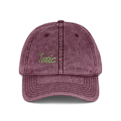 Toxic Vintage Hat – Embroidered Green Script Hat for Ironic Vibes and Bold Personality