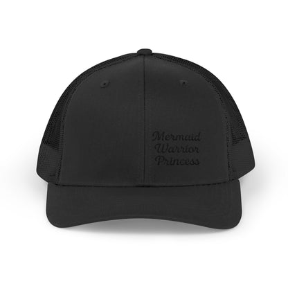 Mermaid Warrior Princess Trucker Hat – Embroidered Bold Text Hat for Magical Queens. Black Letters
