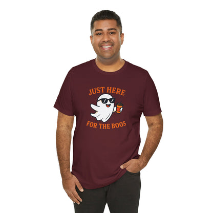 Just Here for the Boos Halloween Shirt – Funny Ghost Drinking Coffee Graphic Tee for Spooky Season