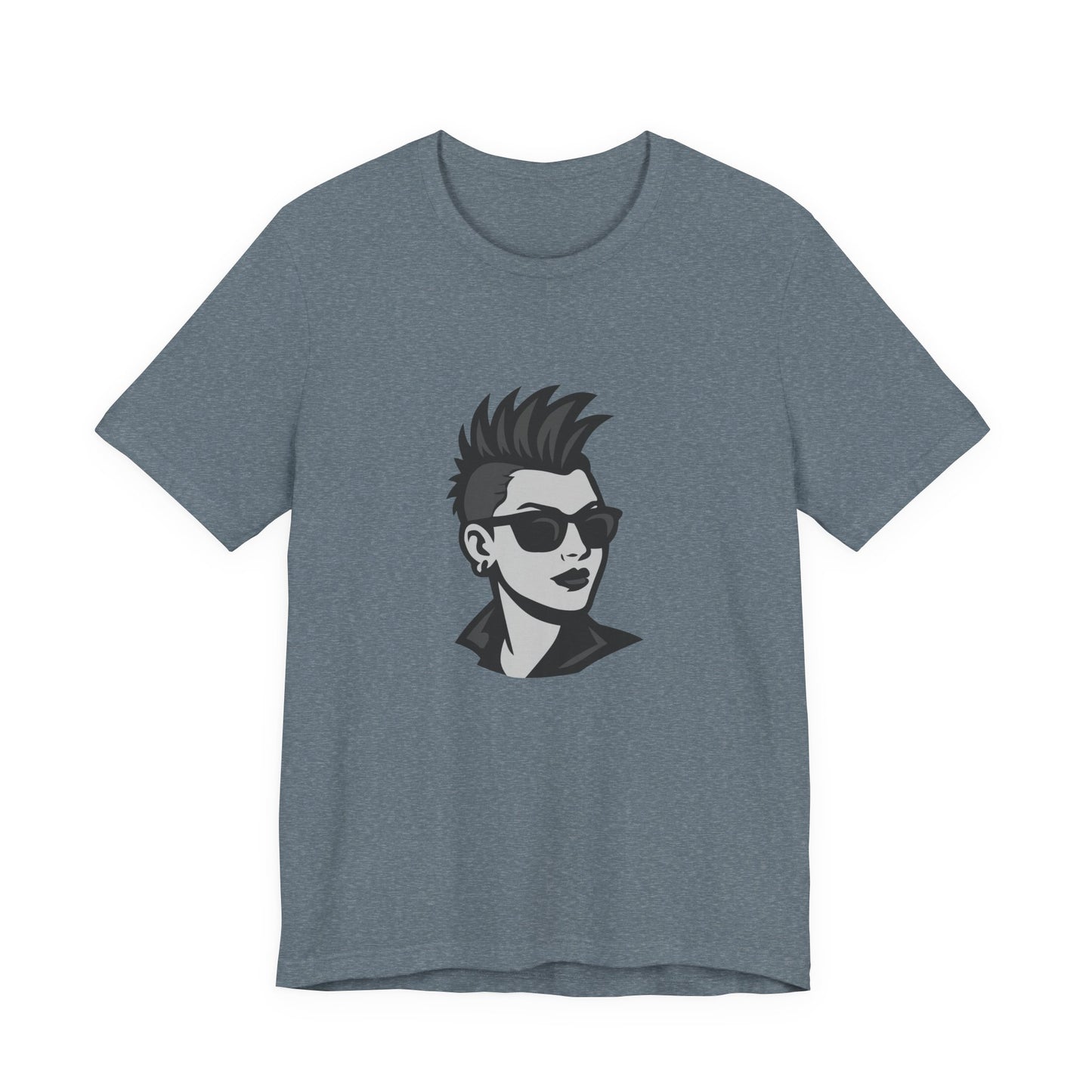 Punk Girl Graphic T-Shirt – Dark Theme Grayscale Spiked Hair Portrait on Black Tee with Bold Energy and Modern Ghost Effect. Unisex Jersey Short Sleeve Tee