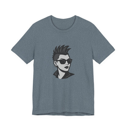 Punk Girl Graphic T-Shirt – Dark Theme Grayscale Spiked Hair Portrait on Black Tee with Bold Energy and Modern Ghost Effect. Unisex Jersey Short Sleeve Tee