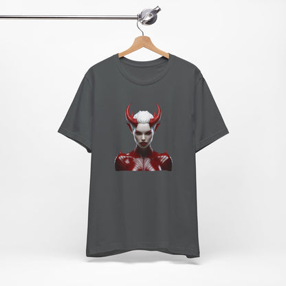 Fierce Devil Woman Halloween Shirt – Seductive Demon Graphic Tee for Bold Halloween Style