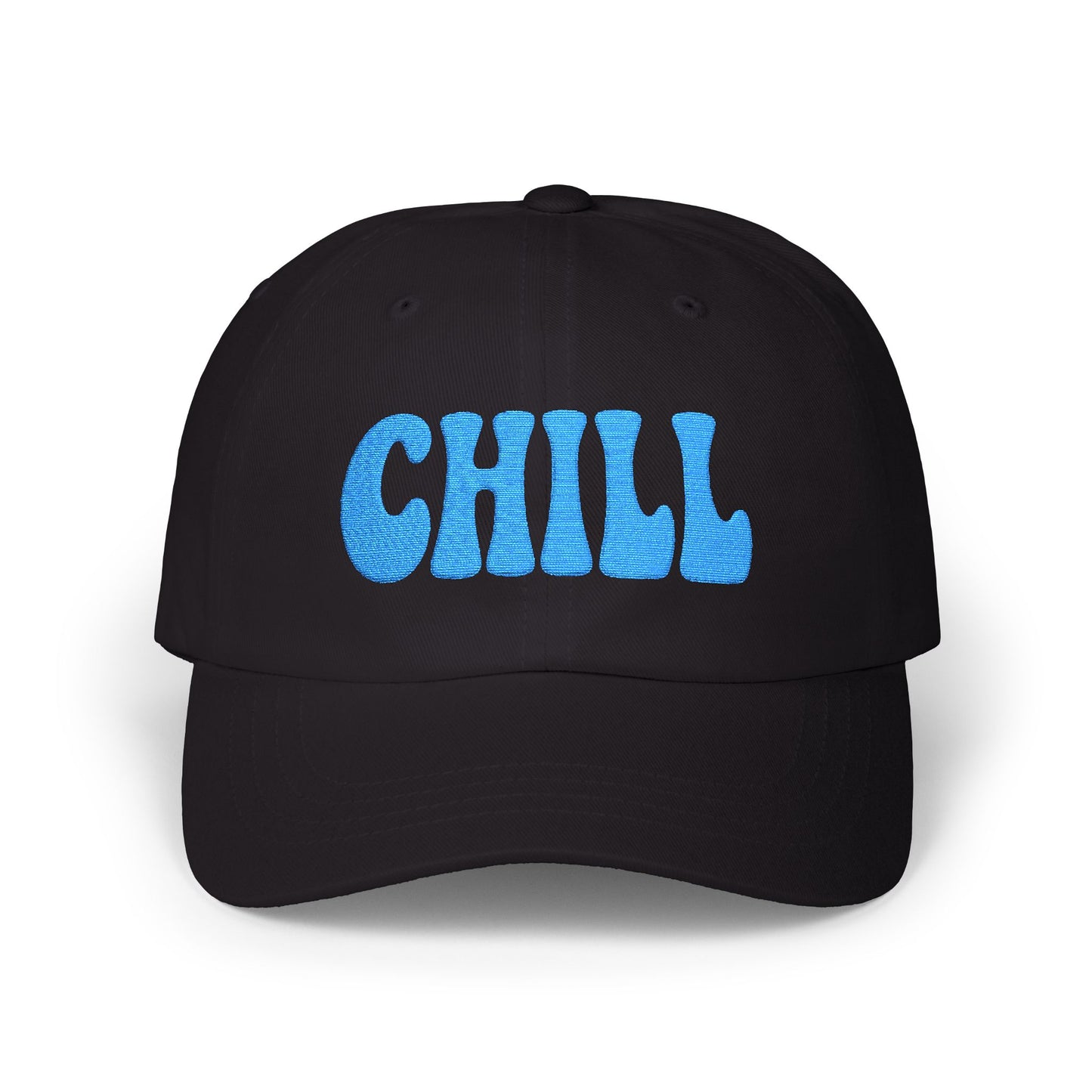 Chill Classic Dad Hat – Embroidered Relaxed Script Hat for Easygoing Vibes and Everyday Cool. Blue Letters