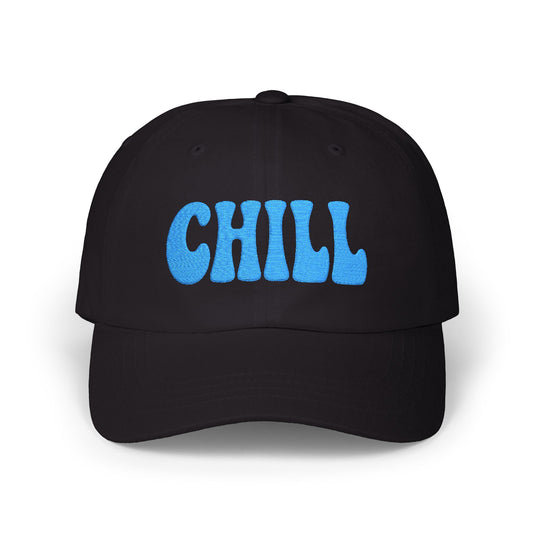 Chill Classic Dad Hat – Embroidered Relaxed Script Hat for Easygoing Vibes and Everyday Cool. Blue Letters
