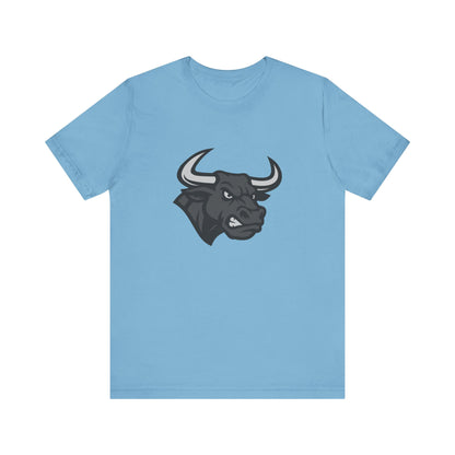Angry Bull Graphic T-Shirt – Dark Theme Grayscale Bull Head Design on Black Tee for Streetwear, Gym, or Bold Urban Style. Unisex Jersey Short Sleeve Tee