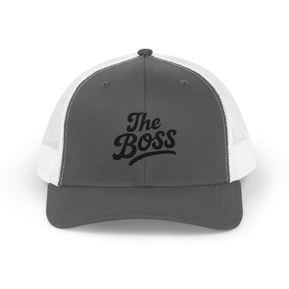The Boss Trucker Hat – Embroidered Statement Hat for Power Moves Only. Black Letters