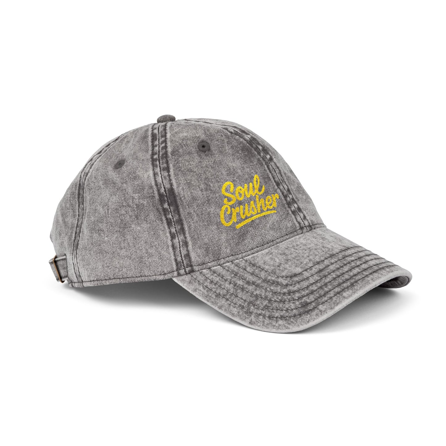 Soul Crusher Vintage Hat – Clean Script Hat with Bold Edge for Heartbreakers, Villains, and Power Moves
