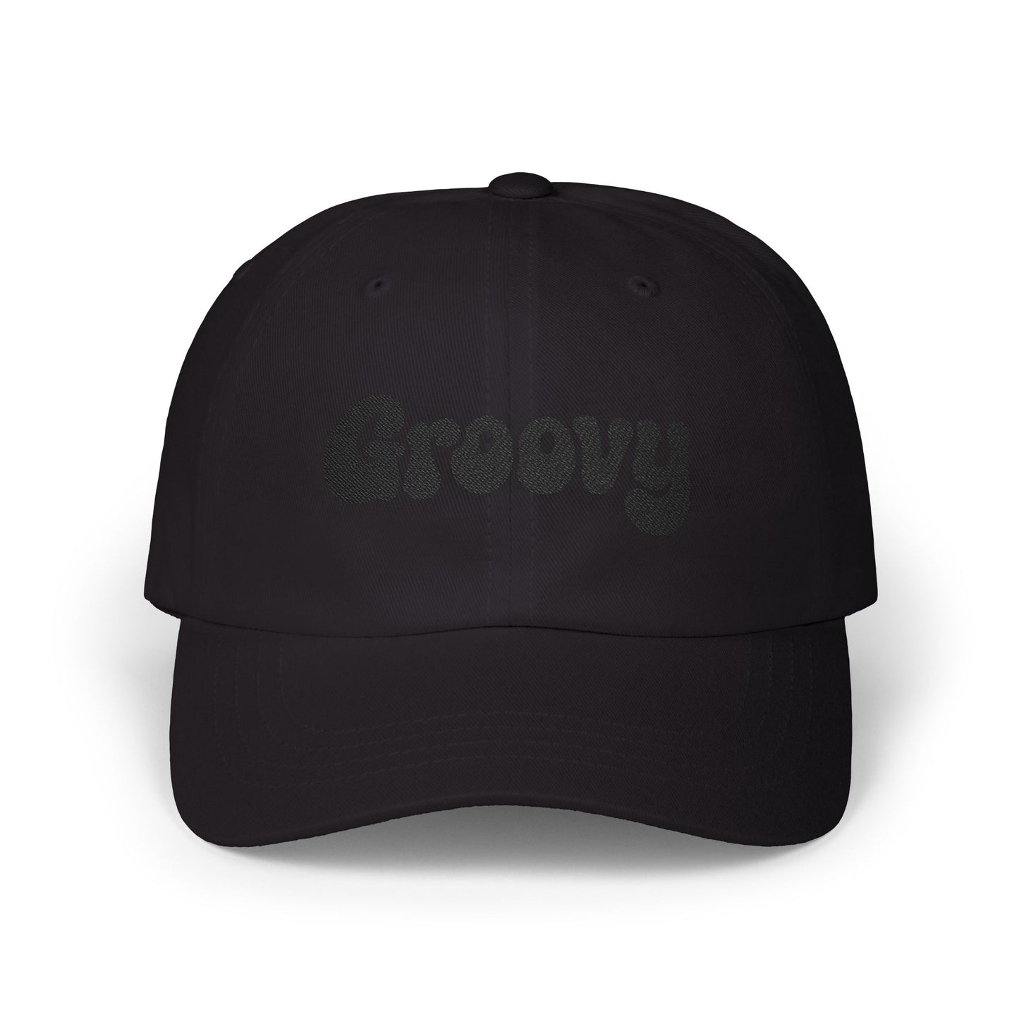 Groovy Classic Dad Hat – Retro Embroidered Hat with 70s Style Font for Funky Vibes, Chill Days, and Vintage Cool. Black Letters