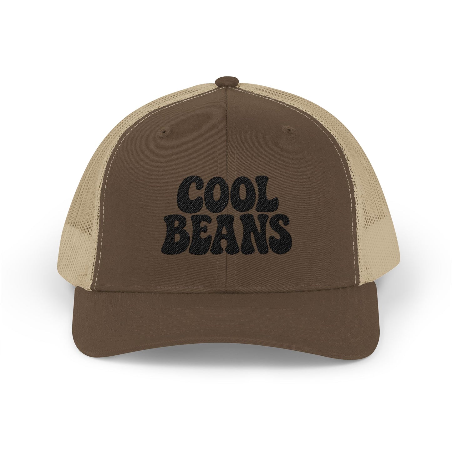 Cool Beans Trucker Hat – Embroidered Funny Minimalist Hat for Dry Humor and Casual Vibes. Black Letters
