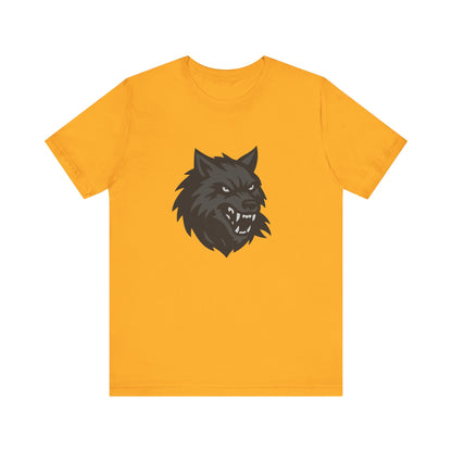 Dark Theme Wolf Head Shirt – Fierce Growling Wolf Face Graphic in Black and Grey for Bold, Edgy Style. Unisex Jersey Short Sleeve Tee