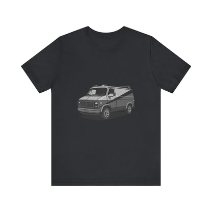 Retro Van Graphic Tee Dark Theme – 80s Vector Design with Classic Adventure Vibes