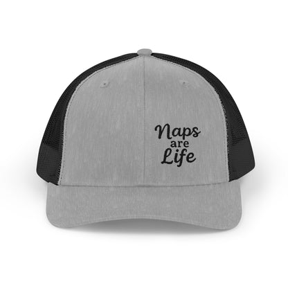 Naps Are Life Trucker Hat – Embroidered Funny Hat for Pro-Level Nappers. Black Letters
