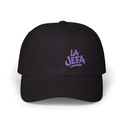 La Jefa Embroidered Classic Dad Hat – Bold Latina Boss Hat for Confident Women, Statement Streetwear, and Jefa Energy. Purple Letters