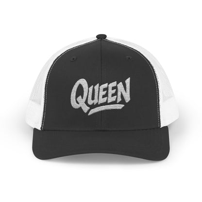Queen Trucker Hat – Embroidered Crown Hat for Confident Women. White Letters