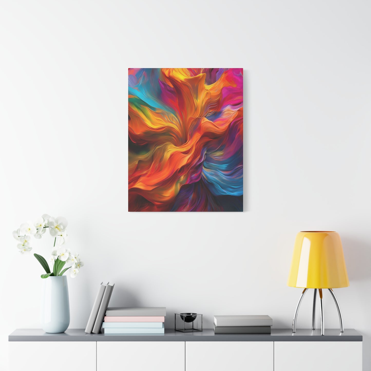 Rainbow Waves Vibrant Abstract Canvas Art - Colorful Stretched Wall Decor