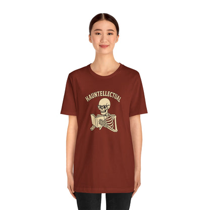 Hauntellectual Halloween Shirt – Funny Skeleton Reading Book Tee for Spooky Smart People