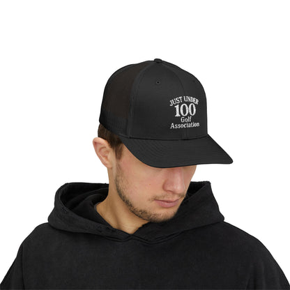 Just Under 100 Golf Trucker Hat – Embroidered Funny Golf Hat for Weekend Golfers and Casual Fairway Vibes. White Letters