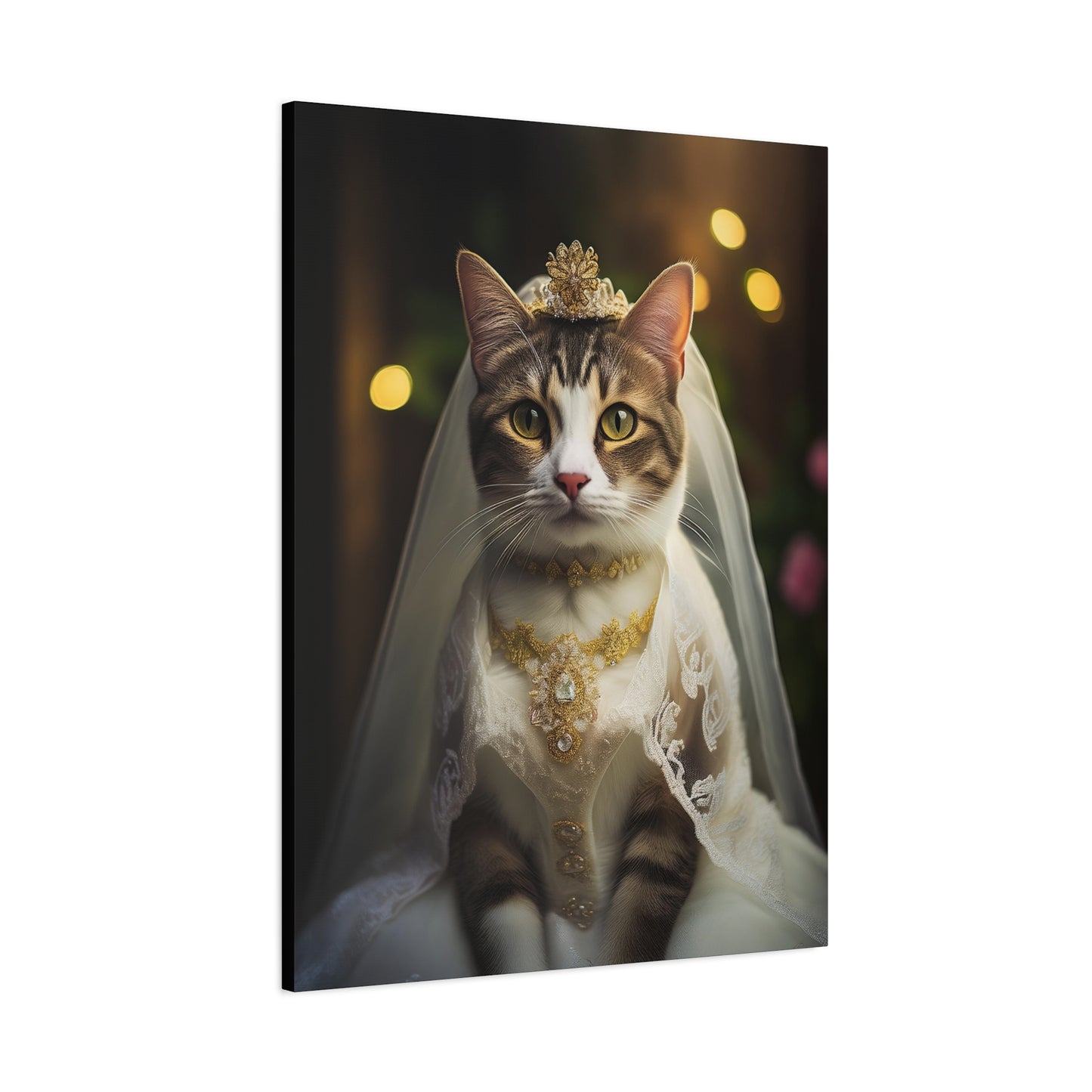 Cat Bride in White Lace Dress Canvas Art | Stretched Matte Wall Decor