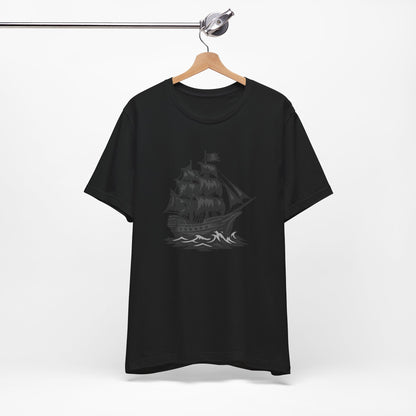 Pirate Ship Graphic Tee Dark Theme – Bold Vector Design with Ghostly Ocean Vibes