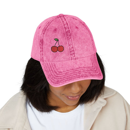 Cherries Vintage Hat – Embroidered Red Fruit Hat with Bold Minimalist Design and Flirty Style