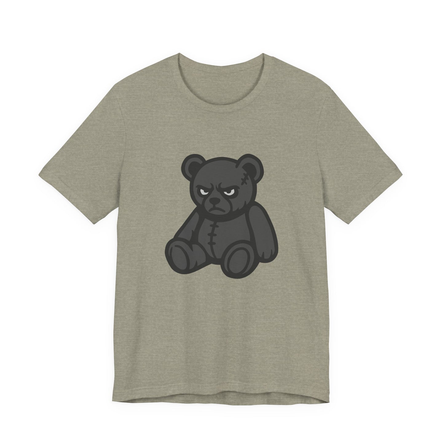 Angry Teddy Bear Graphic T-Shirt – Dark Theme Grayscale Plush with Attitude on Black Tee for Edgy or Ironic Style. Unisex Jersey Short Sleeve Tee